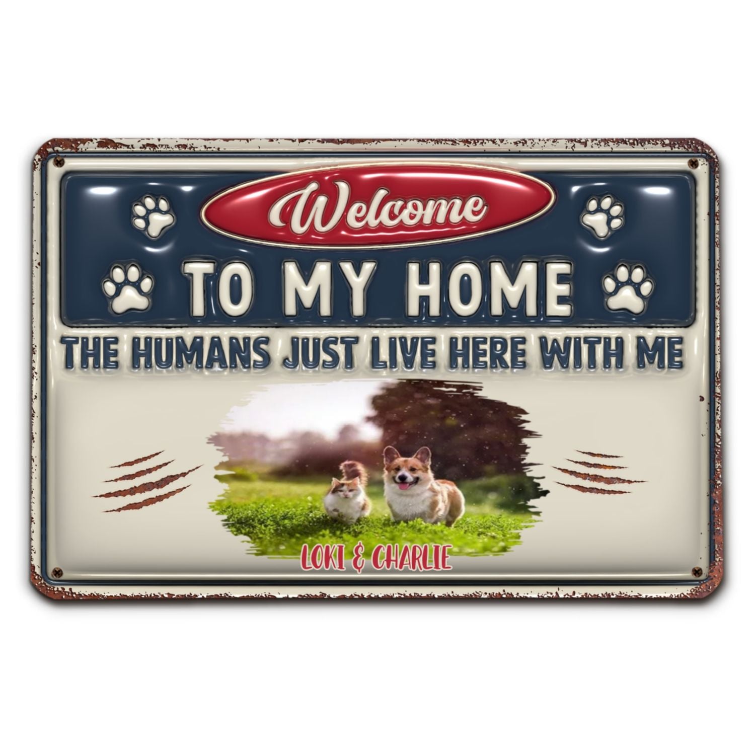 Just Live Here Personalized Custom 3D Inflated Effect Rust - Look Metal Sign for Home and Office Decor