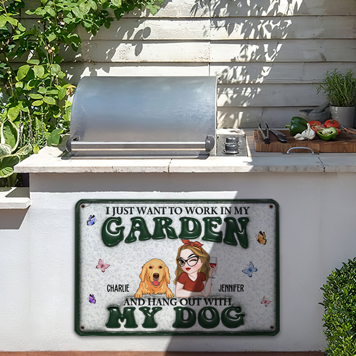Personalized Custom 3D Inflated Effect Metal Sign: I Want To Work In My Garden Gardening With Dog - Ideal for Dog Lovers