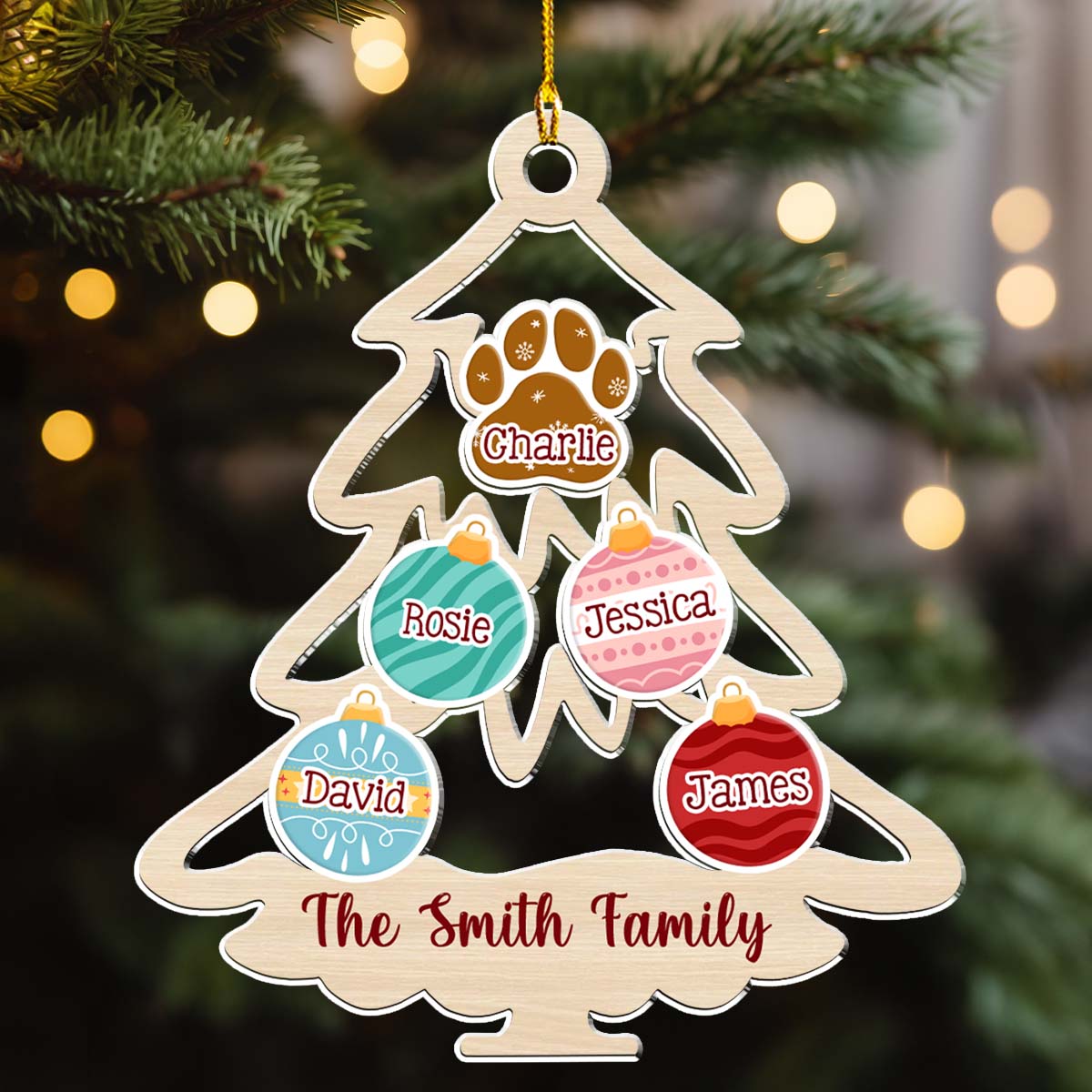 Family Tree Merry Christmas - Customizable Personalized Acrylic Christmas Ornament with 4' Diameter