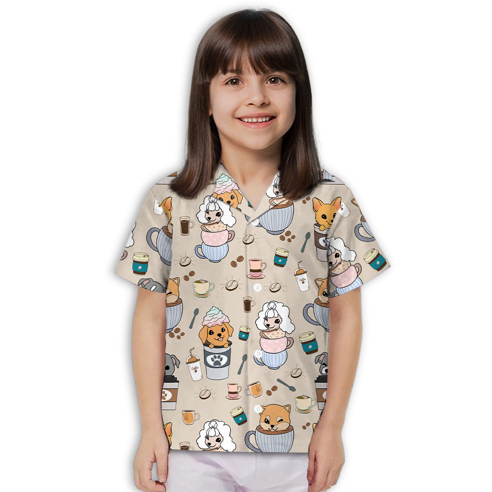 Adorable Dog And Coffee Kids Button-up Shirt - Ideal Gift for Various Occasions