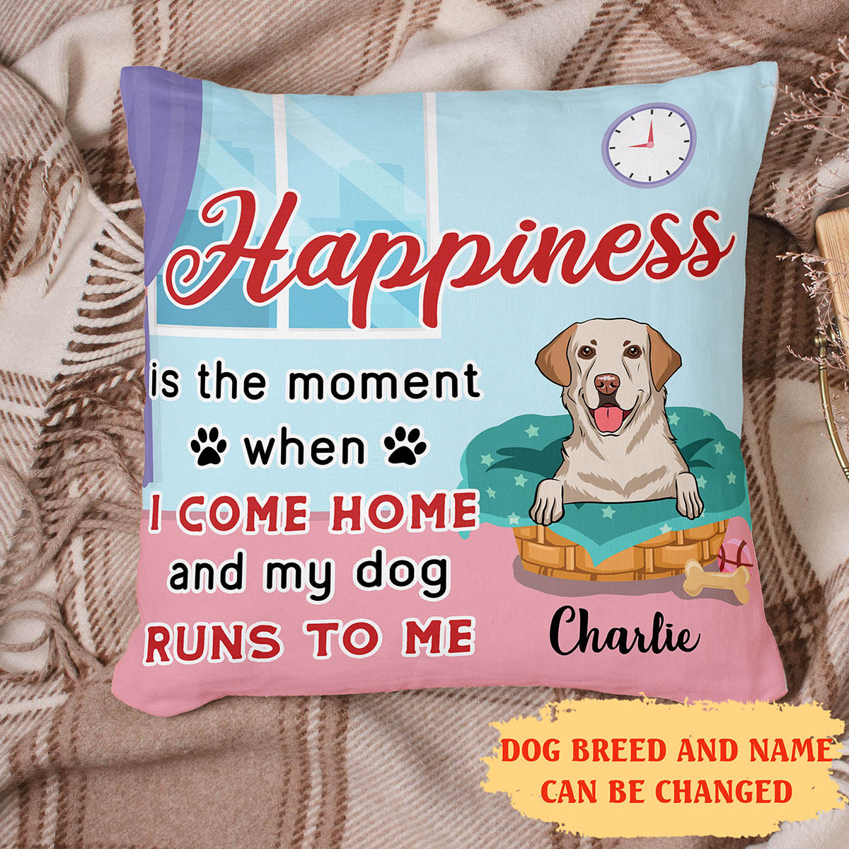 Personalized Custom Happiness Throw Pillow in 12' x 12' and 18' x 18' Sizes