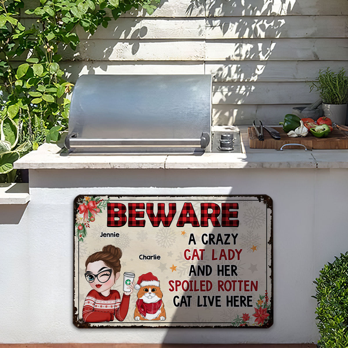 Beware A Crazy Cat Lady - Stunning Personalized Custom Metal Sign for Home and Office Decor