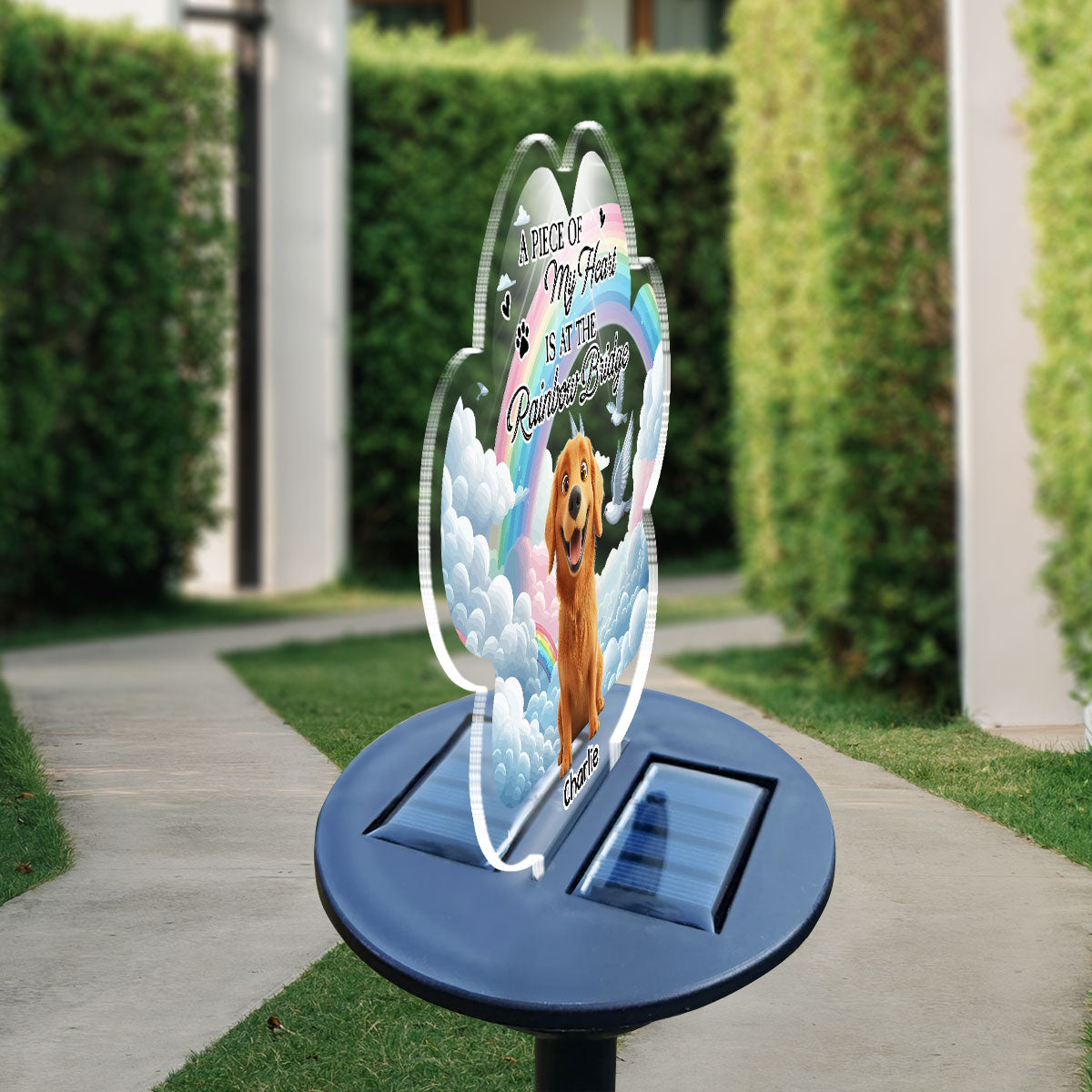 Personalized Custom Solar Light - A Piece Of My Heart Is At The Rainbow Bridge, Ideal Bereavement Gift
