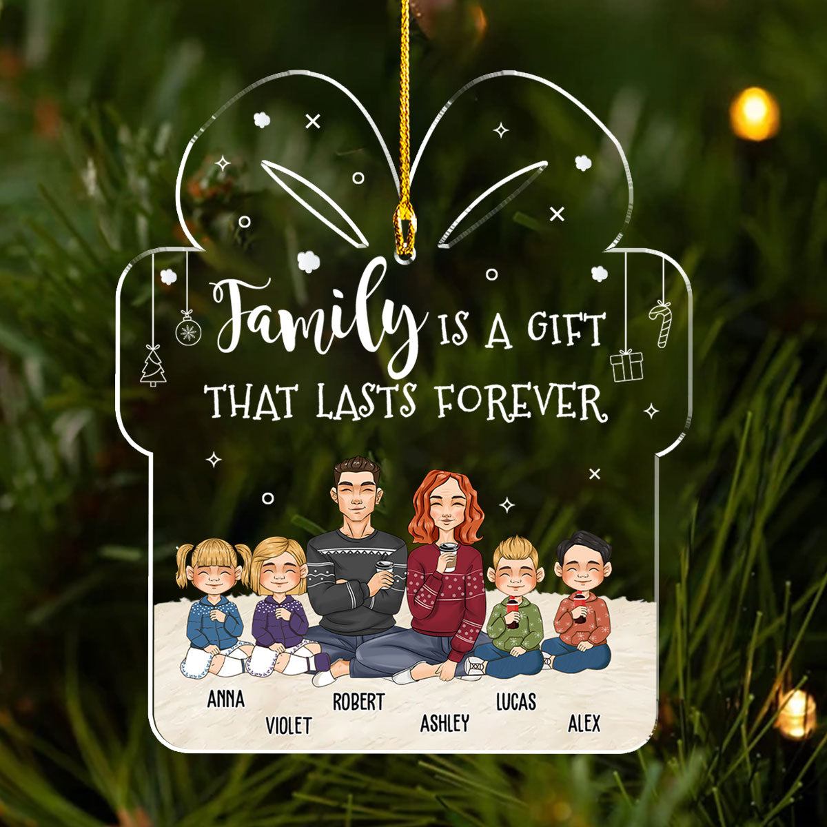 Family Is A Gift - Customizable Personalized Acrylic Christmas Ornament (4' Diameter, 0.2' Thickness)