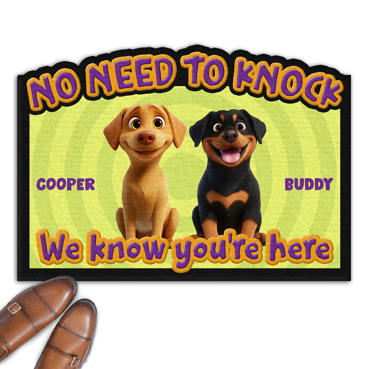 Personalized Custom 'This Human Belongs To Us' Cartoon Doormat for Pet Lovers