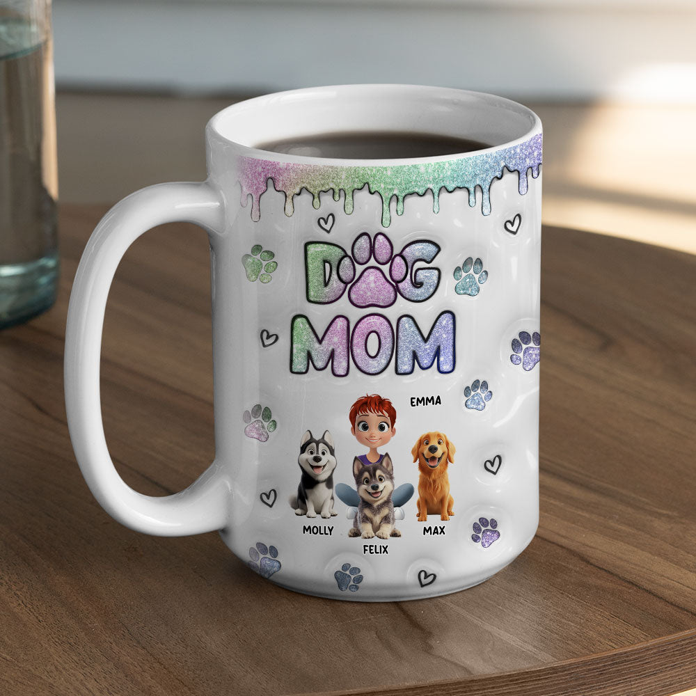 Adorable Chibi Dog Mom Personalized Custom 3D Inflated Effect Ceramic Mug in 11oz and 15oz