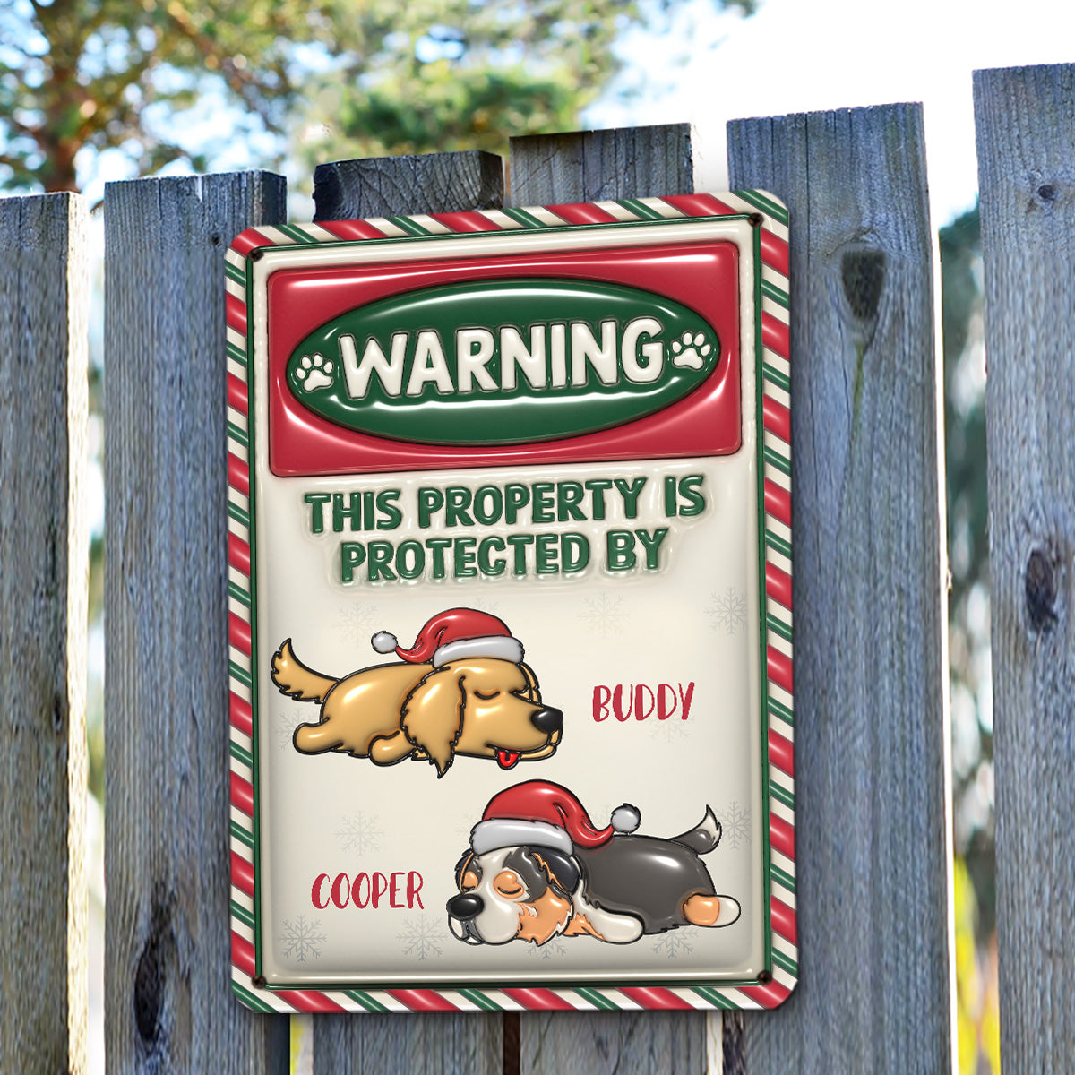 Christmas-Protected Property - Personalized Custom 3D Inflated Effect Metal Sign for Home and Office Decor