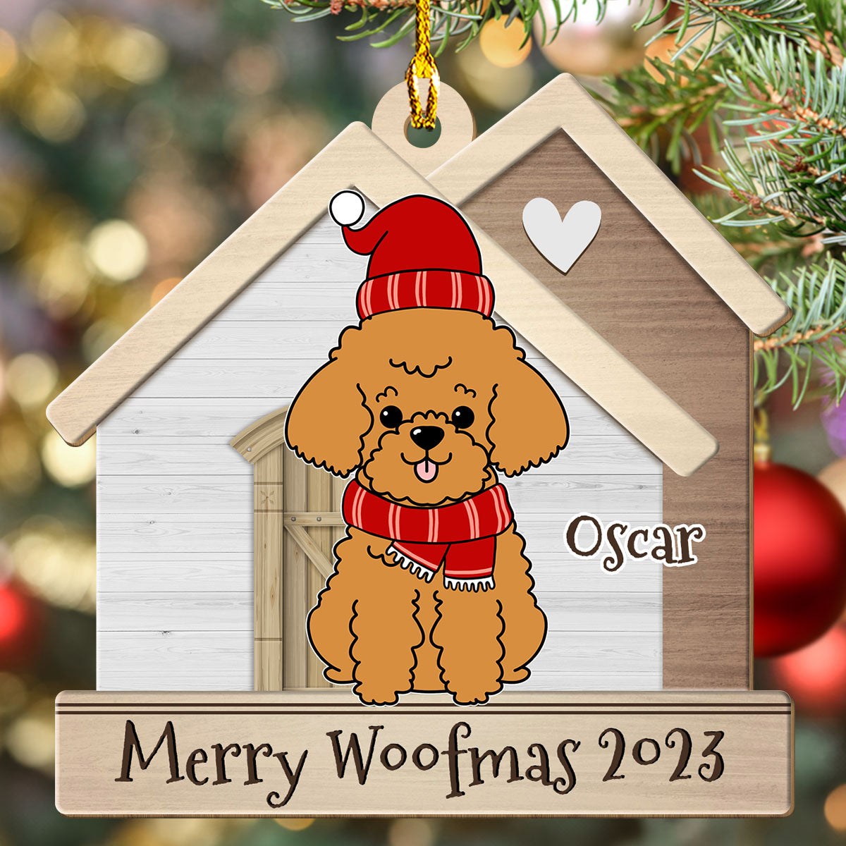 Customizable 1 - Layered Wood Ornament: Dog in a Happy House for Personalized Gifting