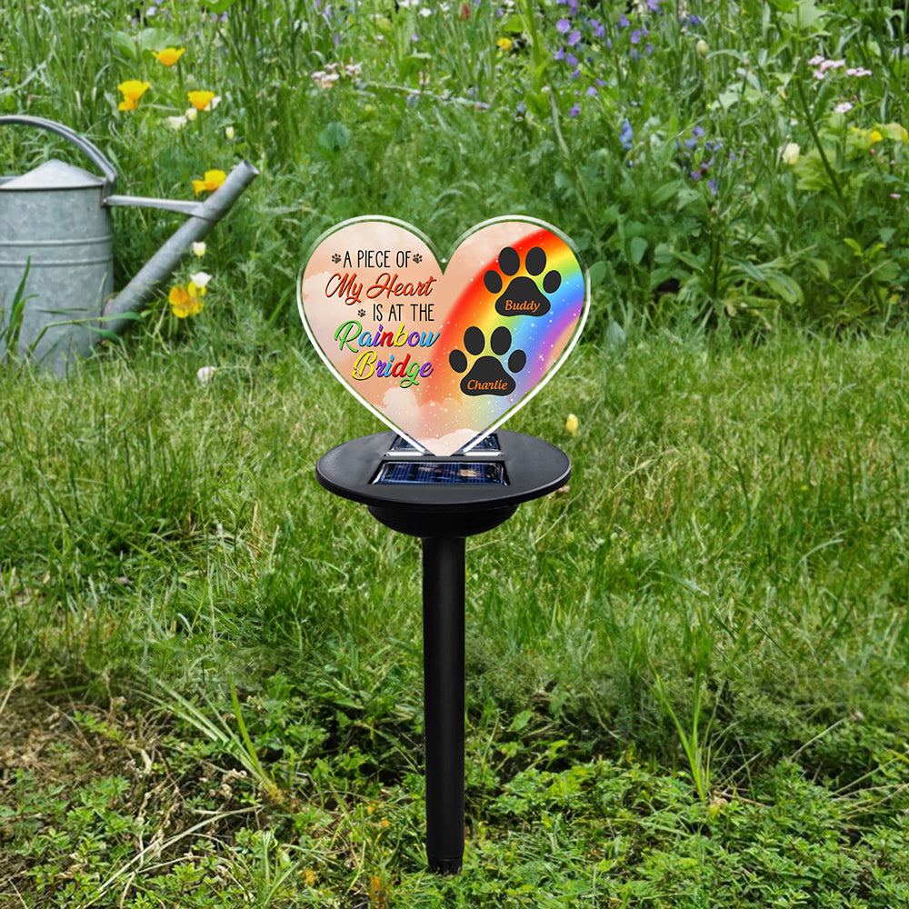 A Piece Of My Heart Is At The Rainbow Bridge - Personalized Custom Acrylic Solar Light with Multiple Color Illumination