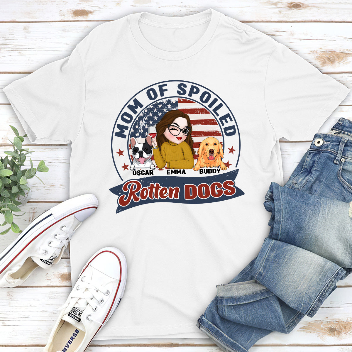 Mom Dad Of Spoiled Rotten Dogs - Customizable Personalized Unisex 5.3 oz T-shirt