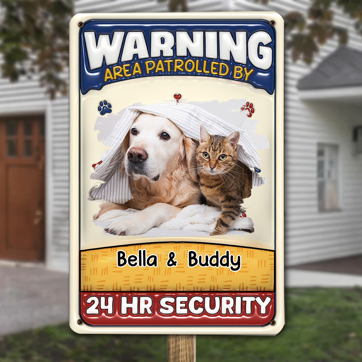 Personalized Custom 3D Inflated Effect Metal Sign - Area Patrolled By Pets Photo