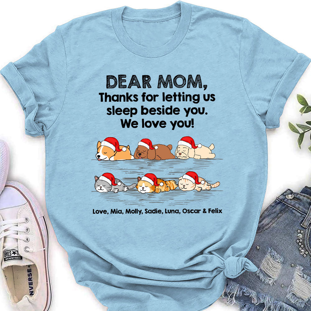 Personalized Custom Women's Sleep Beside Pet T-shirt - Perfect Gift for Pet Lovers