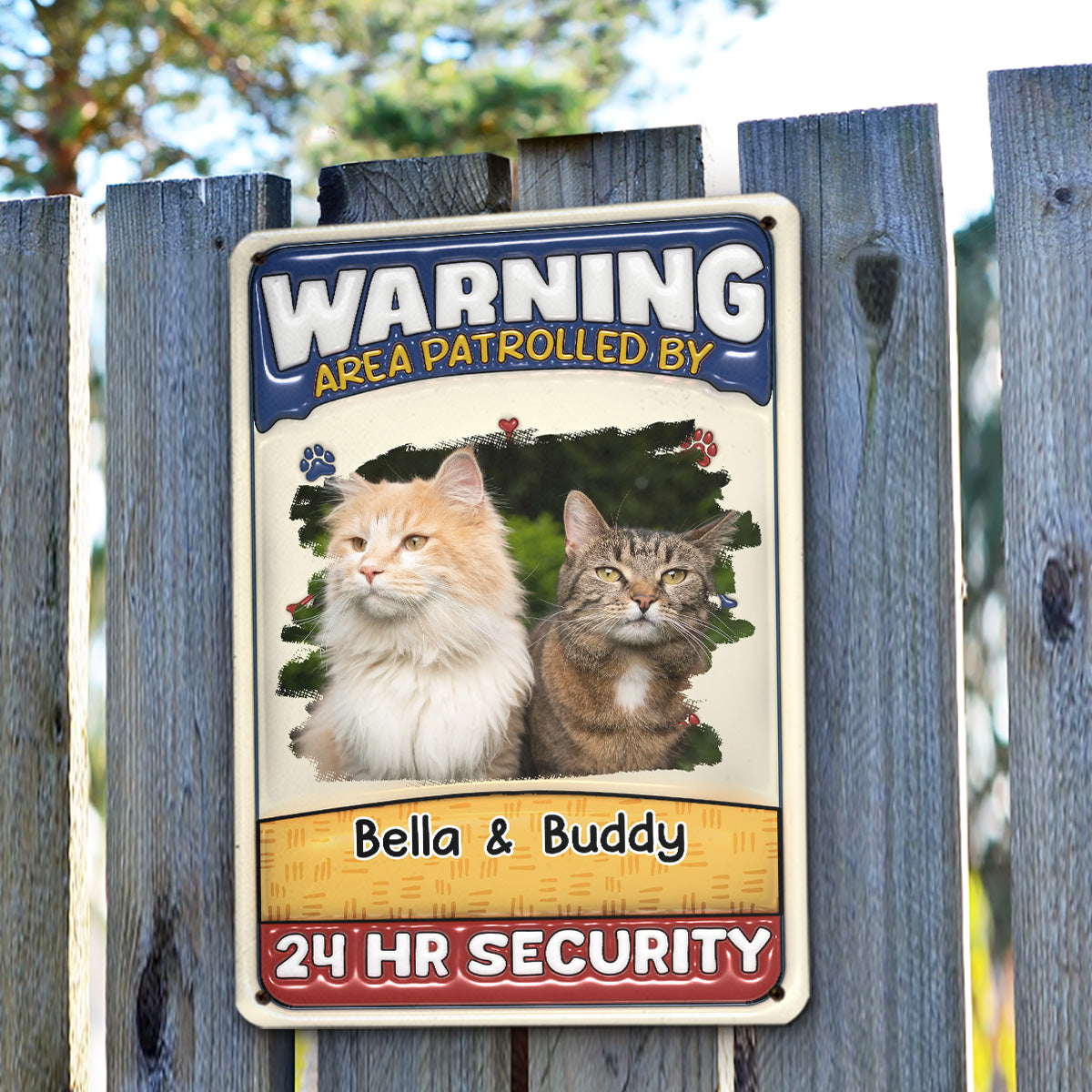 Personalized Custom 3D Inflated Effect Metal Sign - Area Patrolled By Cats Photo, Ideal for Home and Office Decor