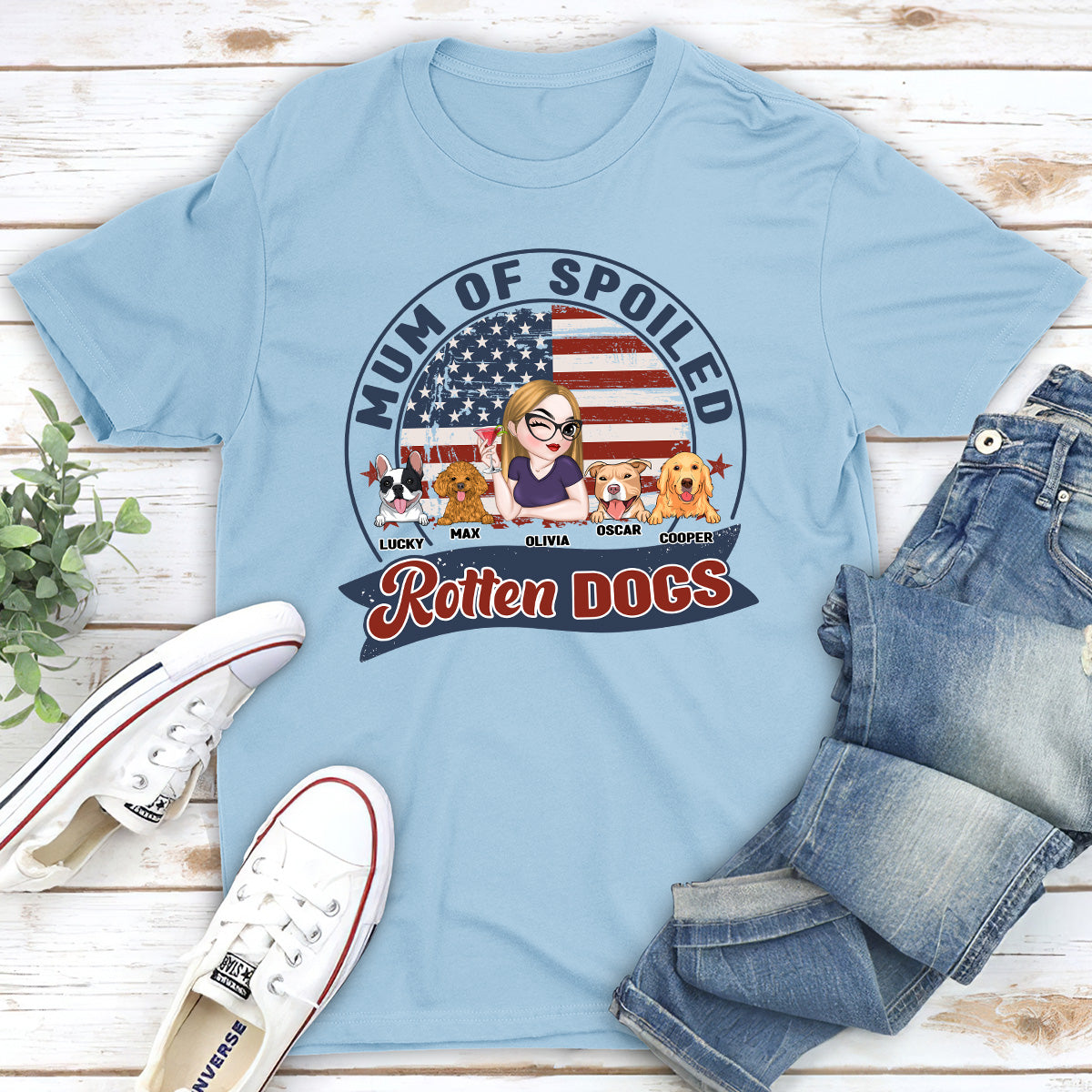 Mom Dad Of Spoiled Rotten Dogs - Customizable Personalized Unisex 5.3 oz T-shirt
