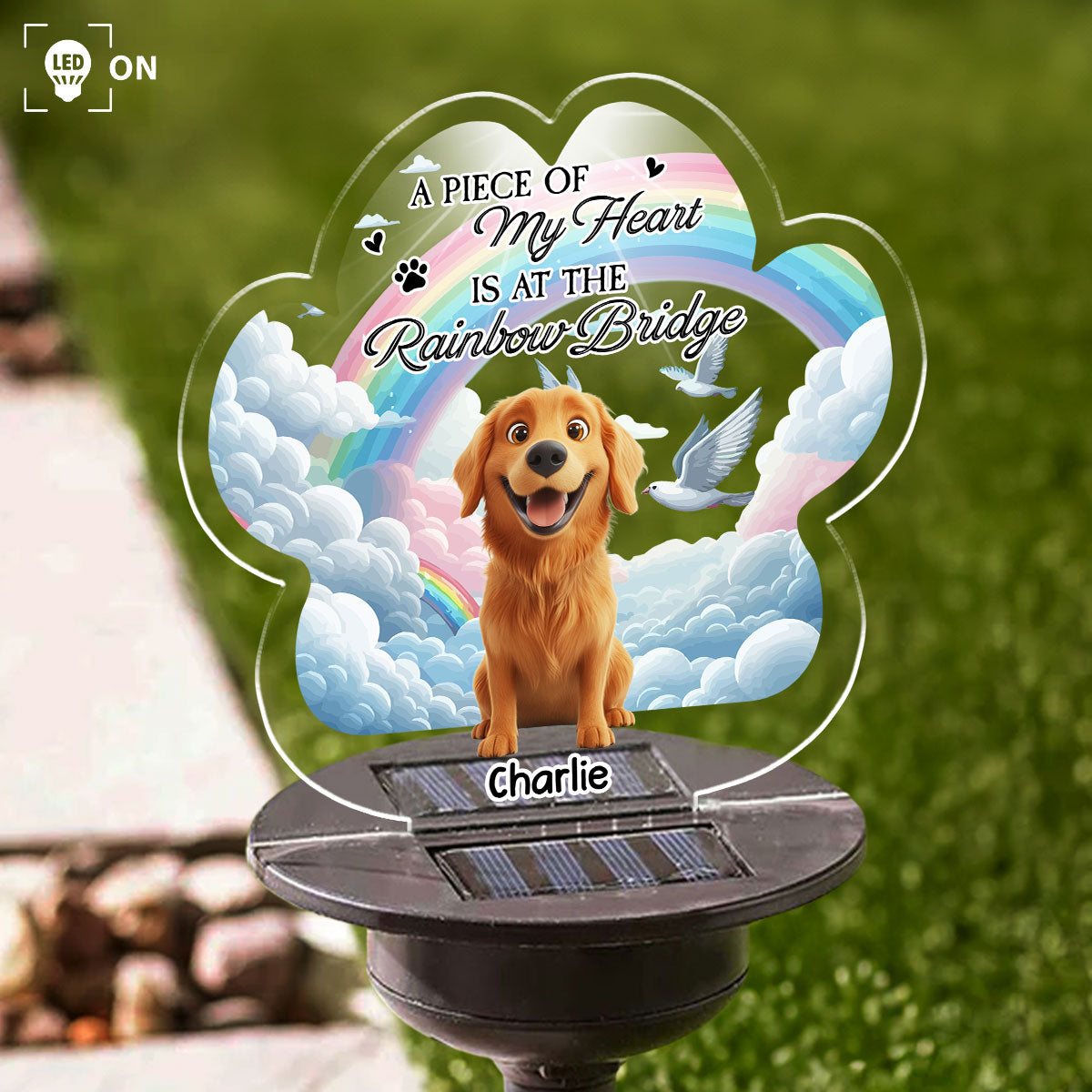 Personalized Custom Solar Light - A Piece Of My Heart Is At The Rainbow Bridge, Ideal Bereavement Gift