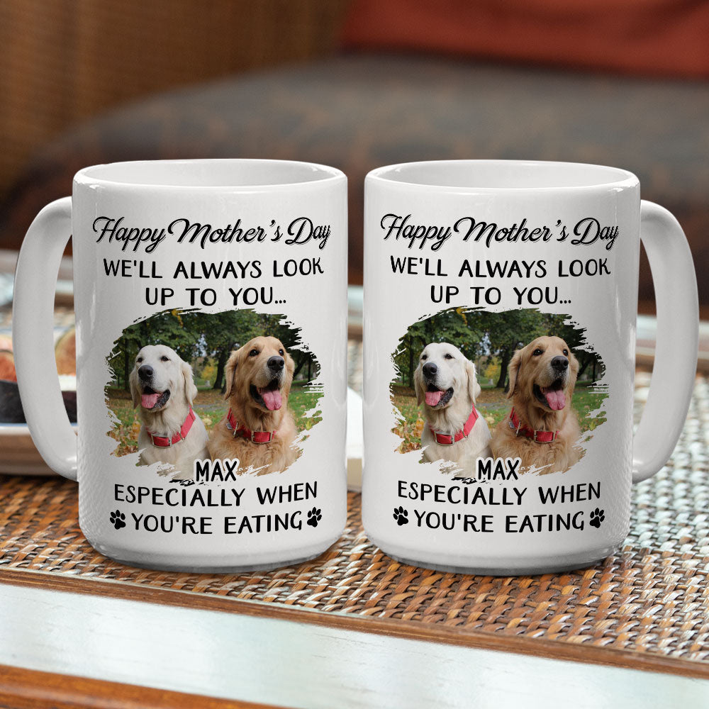 Personalized Custom Coffee Mug with Dog Looking Up At You Photo