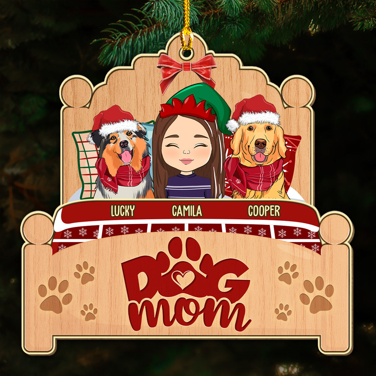 Sleepy Dog Mom - Exclusive Personalized Custom Wood Christmas Ornament