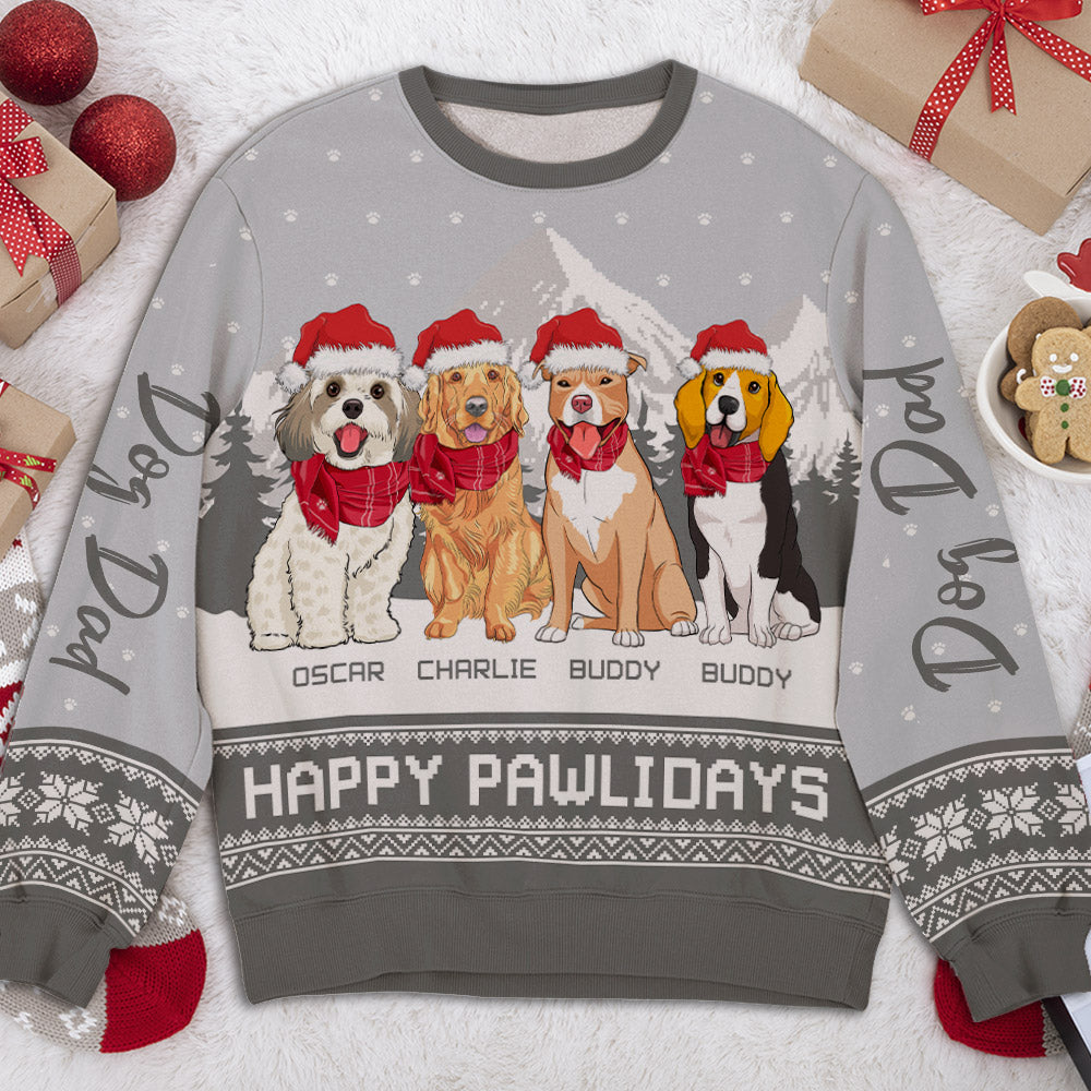 Pawlidays Mom Dad - Personalized Custom All-Over-Print Unisex Polyester Blend 8.8 oz Sweatshirt for Pet Lovers