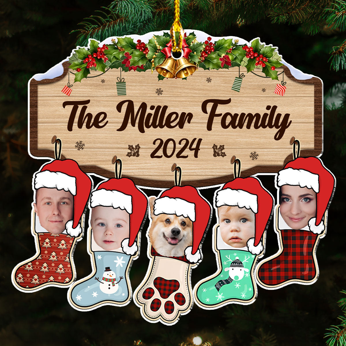 Funny Personalized Custom Acrylic Family Stockings Ornament for Christmas and Pet Lovers
