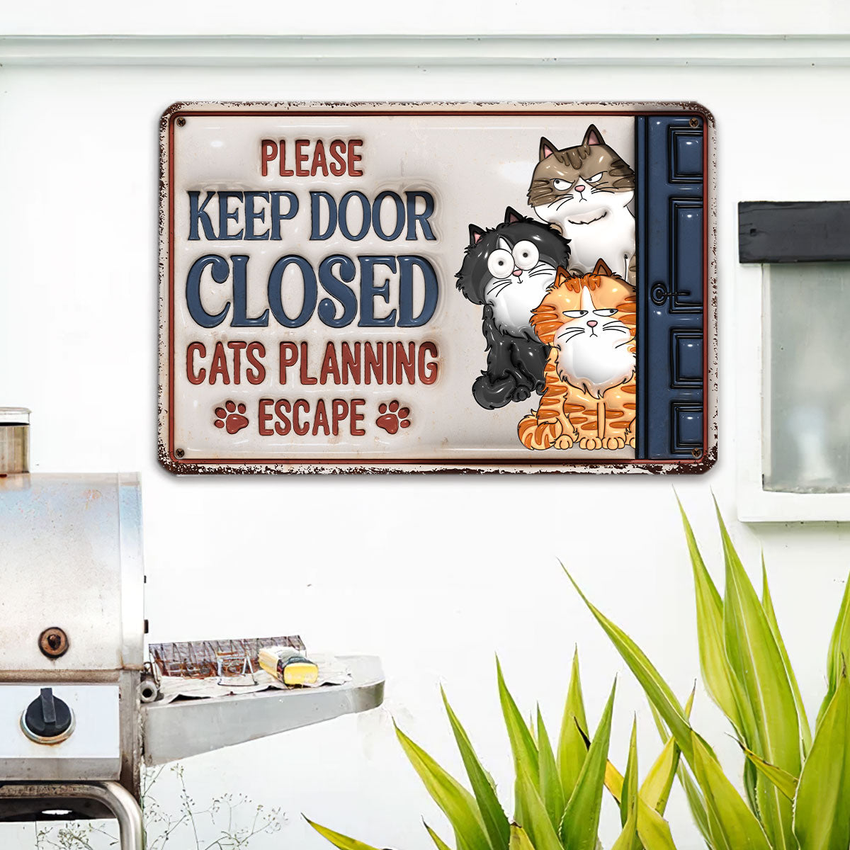 Unique Personalized Custom 3D Inflated Effect Metal Sign - Cats Planning Escape