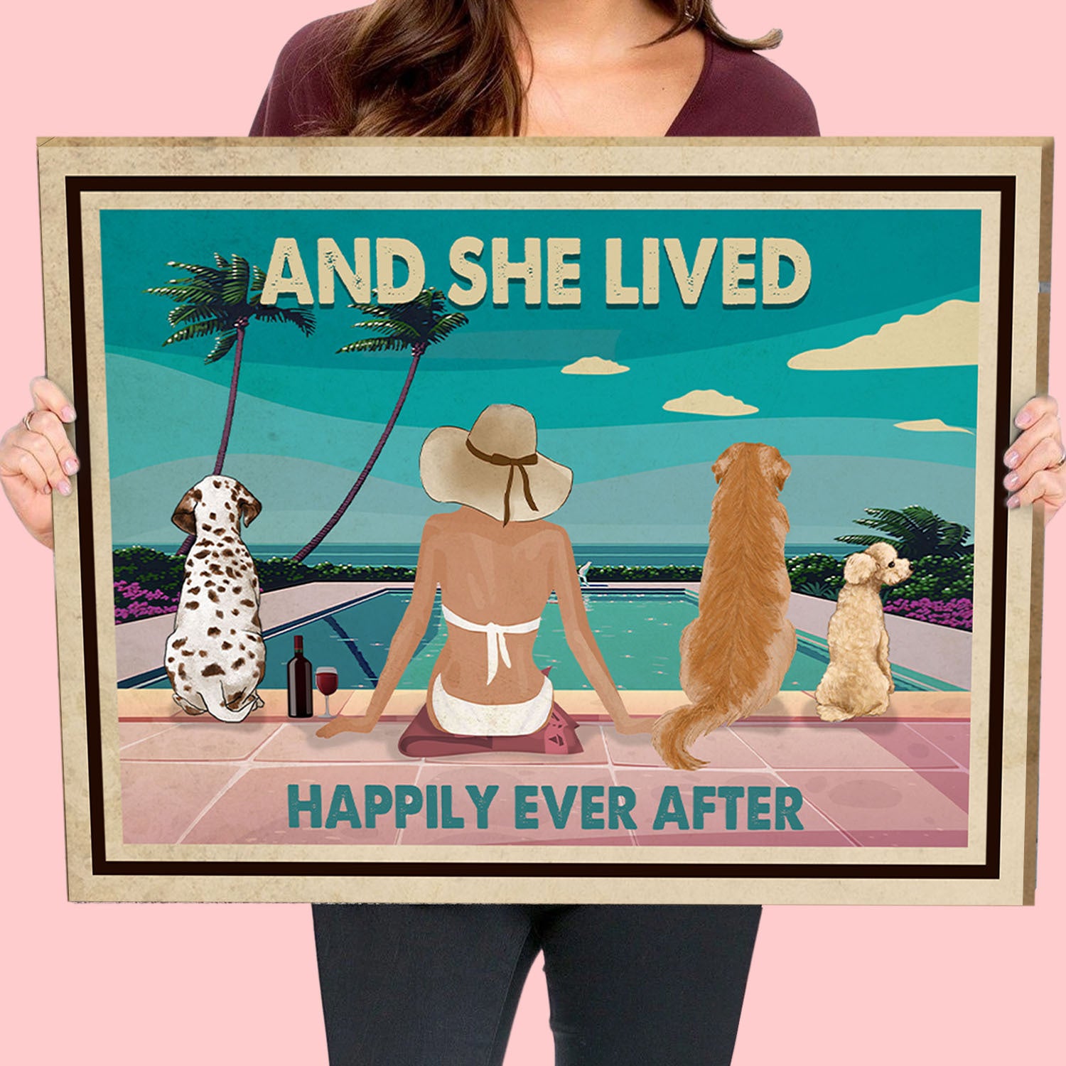 Personalized Custom Pool, Wine, and Dogs Canvas - Ideal Gift for Pet Lovers