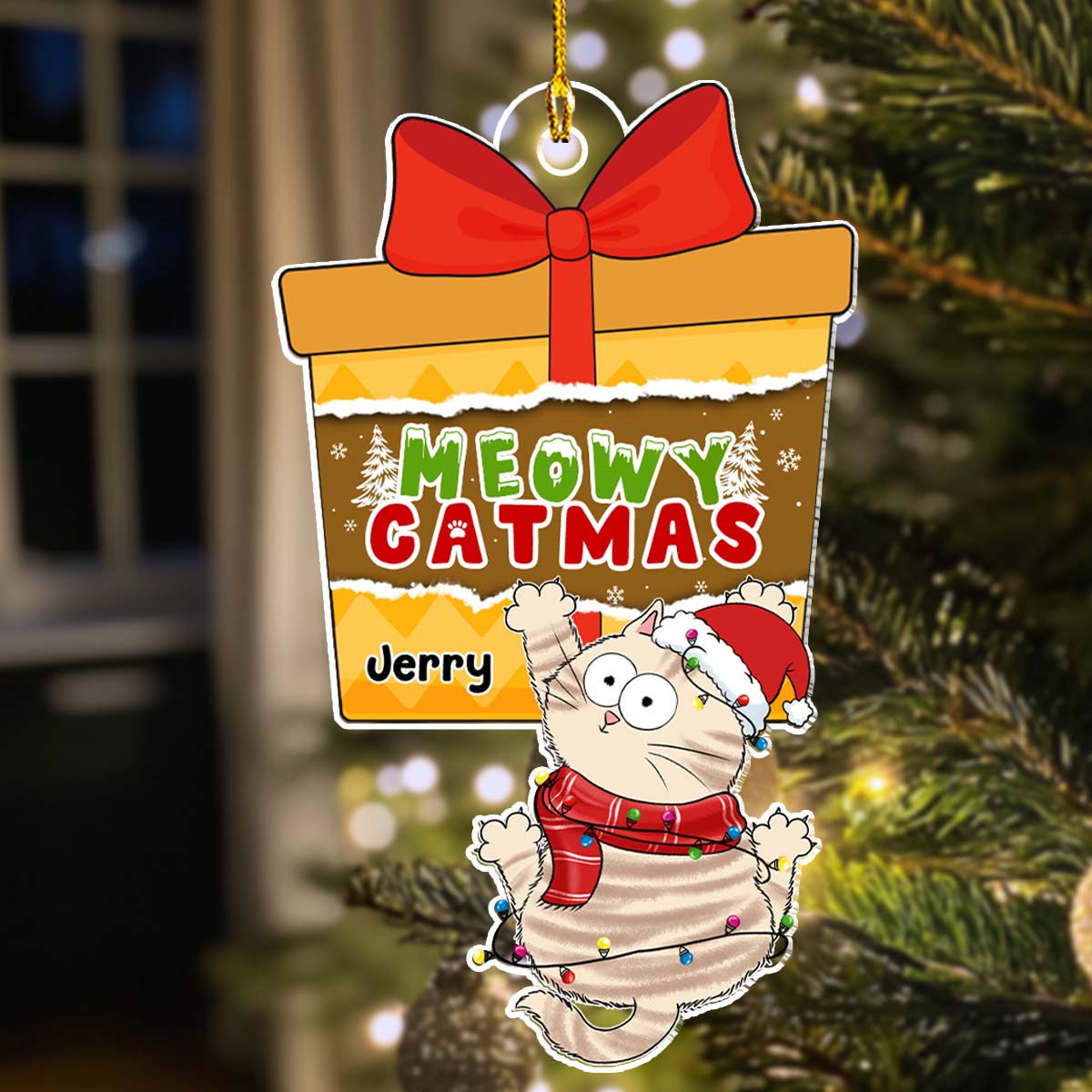 Customizable Christmas Scratching Cat Personalized Acrylic Ornament