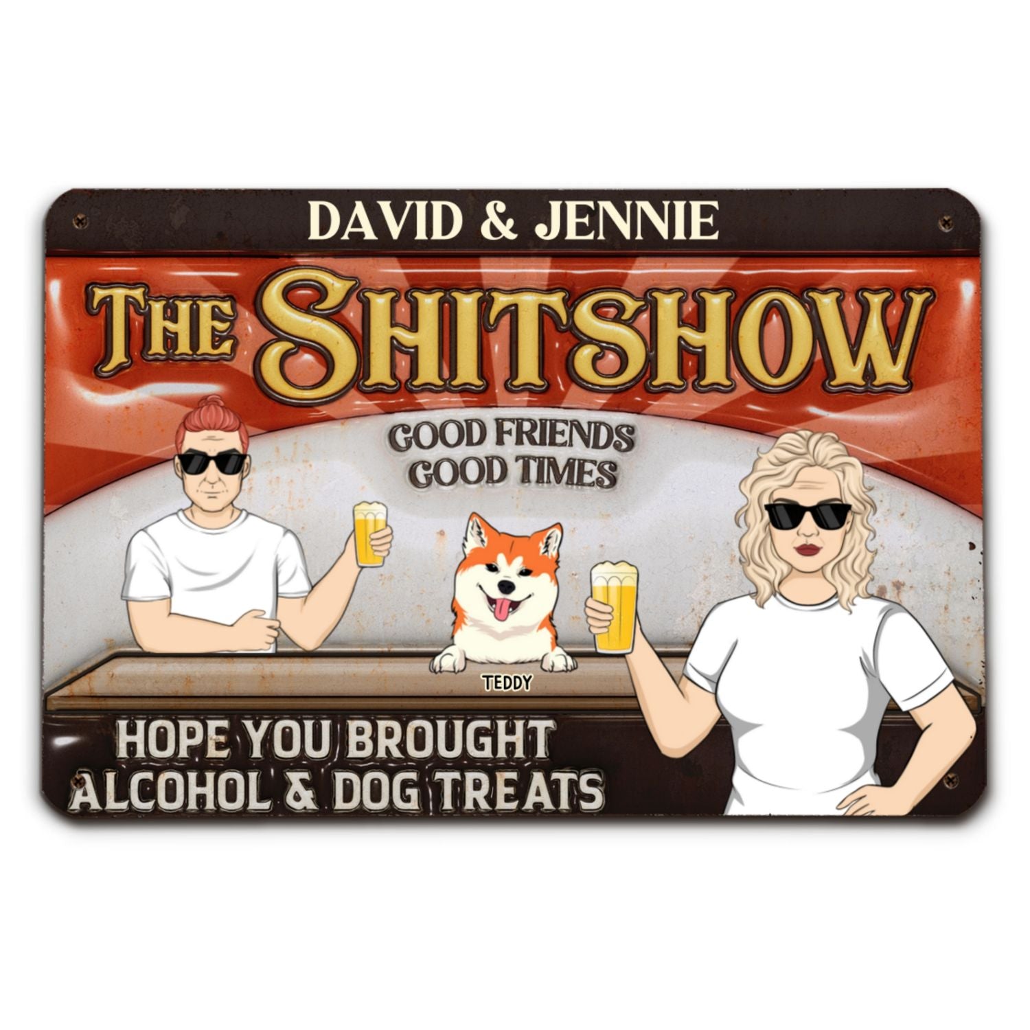 Customizable 3D Inflated Effect Metal Sign for Alcohol and Dog Treats - Personalized Decor
