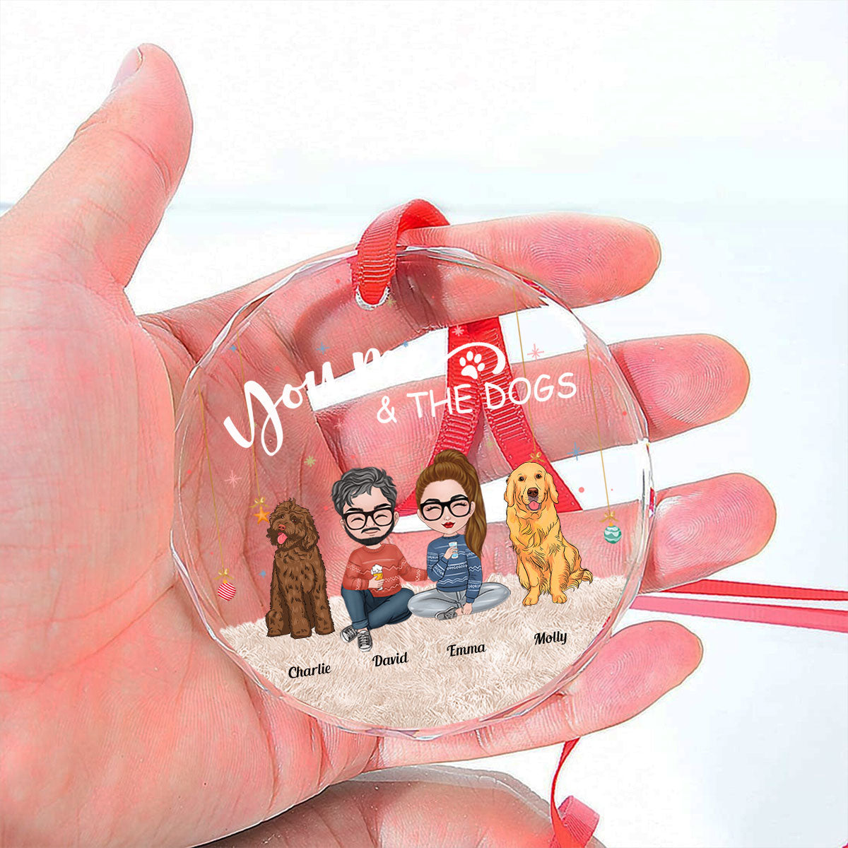 You Me And The Pet - Customizable Personalized Clear Glass Ornament for Special Occasions