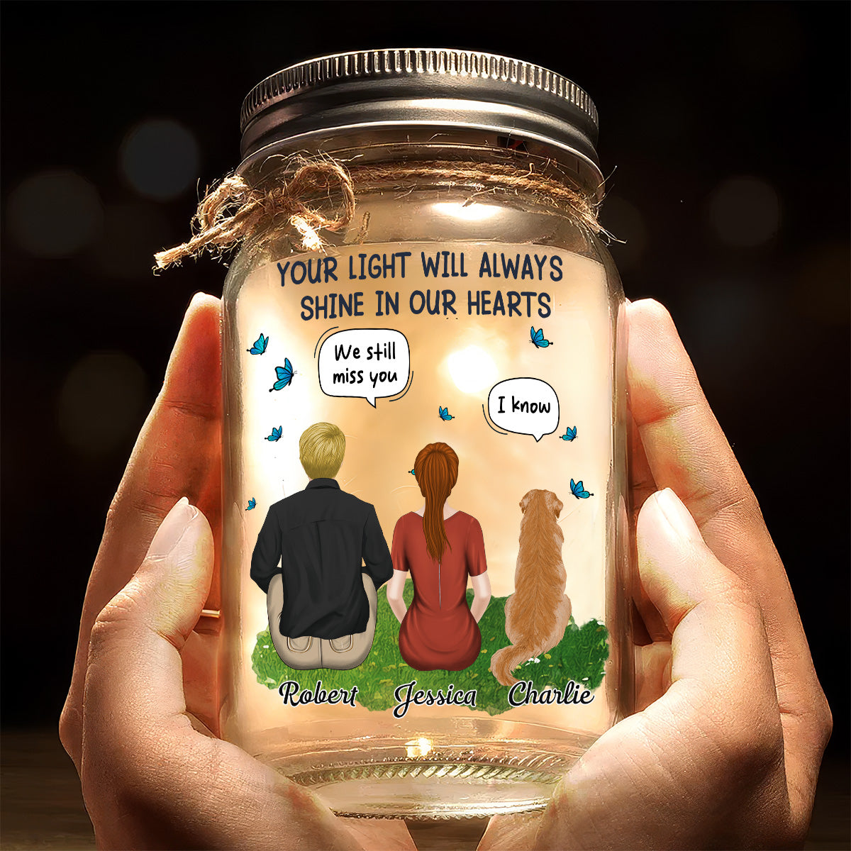 Your Light Will Always Shine In Our Hearts - 16oz Personalized Custom Mason Jar Light for Pet Lovers