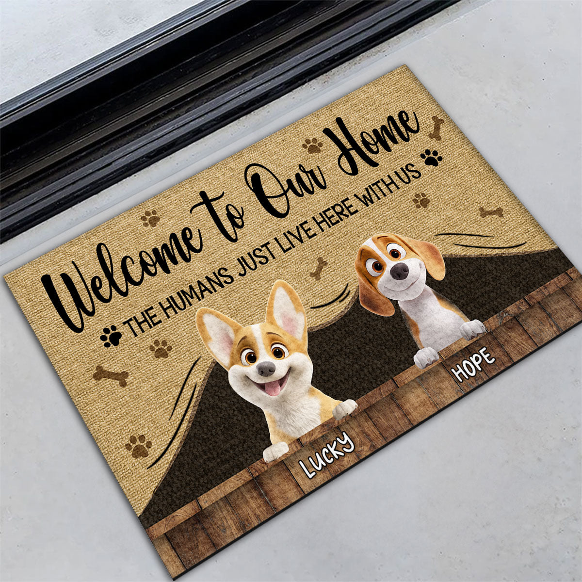 Personalized Custom Humans Just Live Here Doormat for Pet Lovers with Multiple Sizes and High - Quality Printing