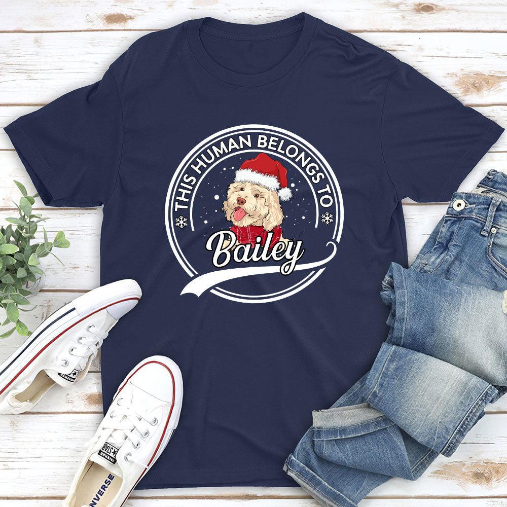 Human Belongs Christmas - Personalized Custom Unisex 5.3 oz T-shirt for Pet Lovers