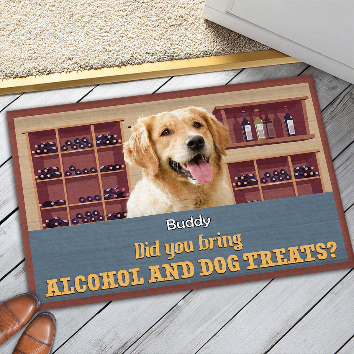 Personalized Custom Doormat with 'Did You Bring Alcohol And Dog Treats' Photo - Ideal for Pet Lovers