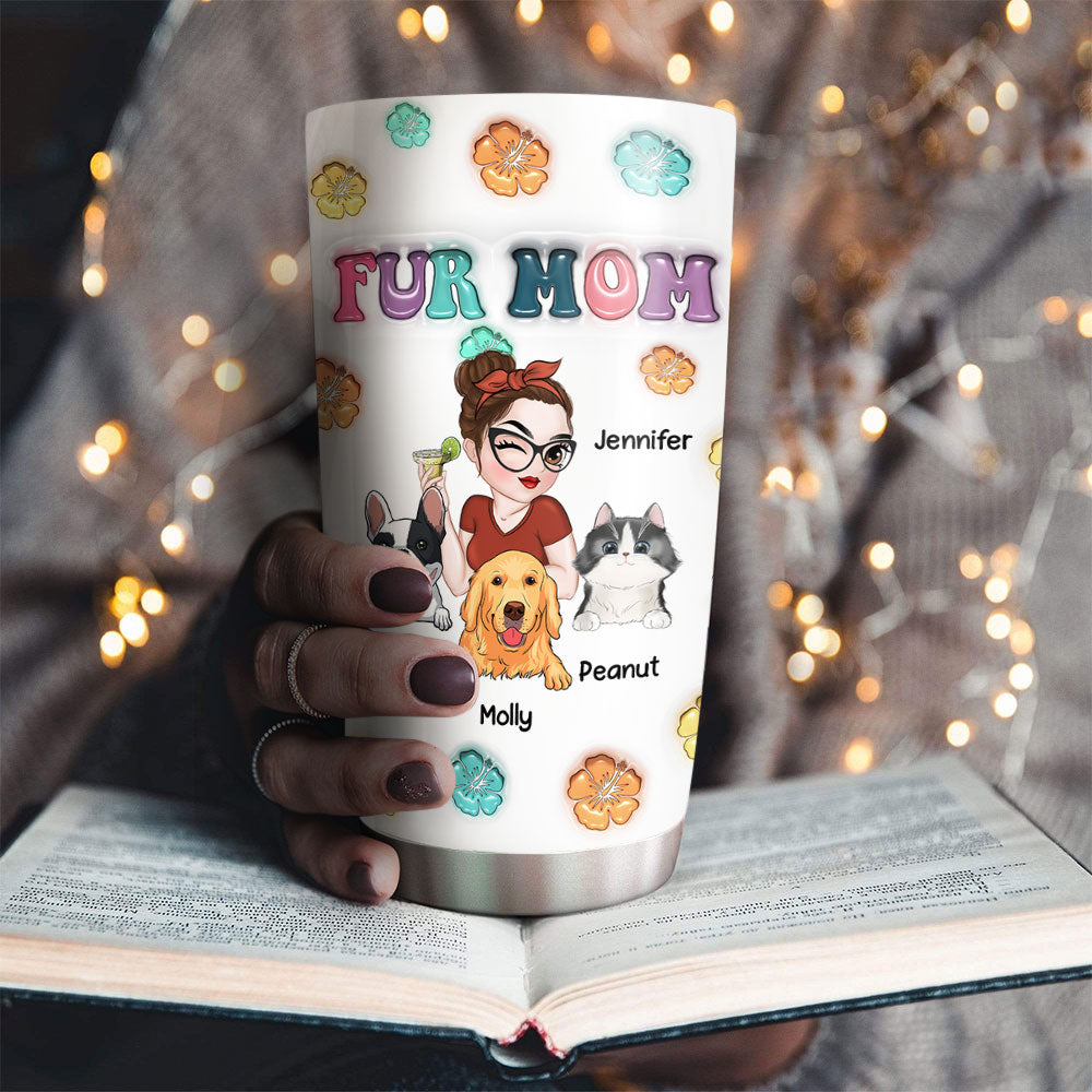 Fur Mom Summer - Unique Personalized Custom 3D Inflated Effect 20oz Stainless Steel Tumbler for All Occasions
