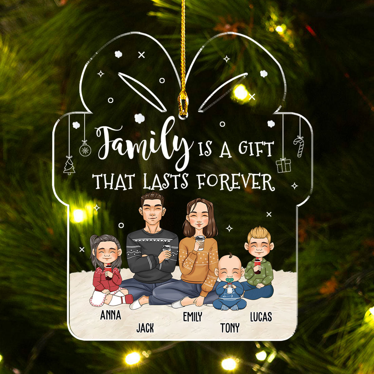 Family Is A Gift - Customizable Personalized Acrylic Christmas Ornament (4' Diameter, 0.2' Thickness)