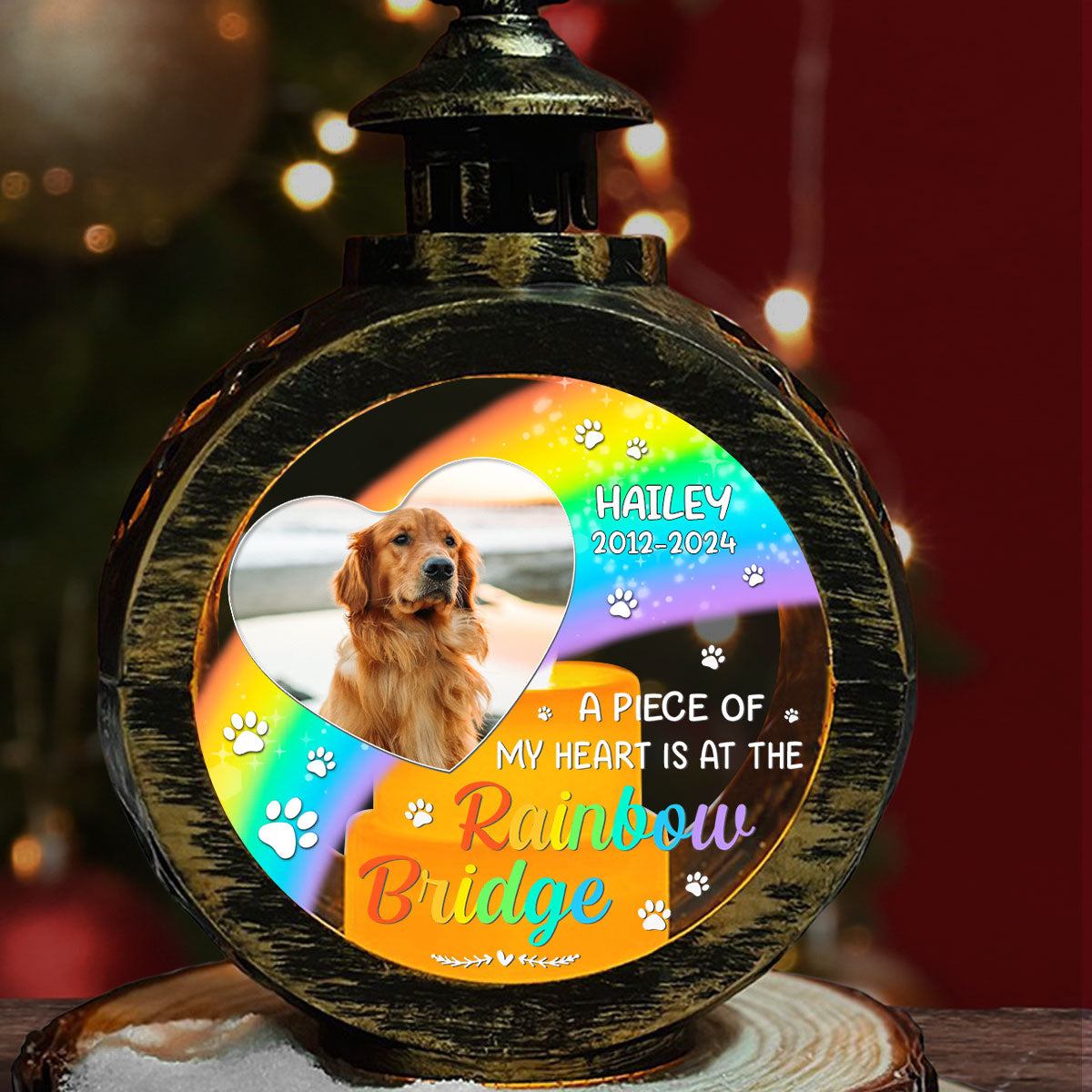 Personalized Custom Christmas Lantern - Cross the Rainbow Bridge with Festive Cheer