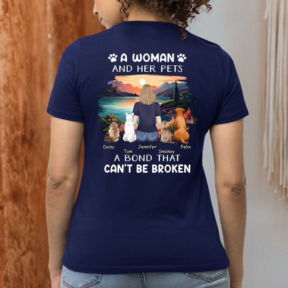 Personalized Custom Women's T-shirt - Woman With Pets, Ideal Gift for Pet Lovers