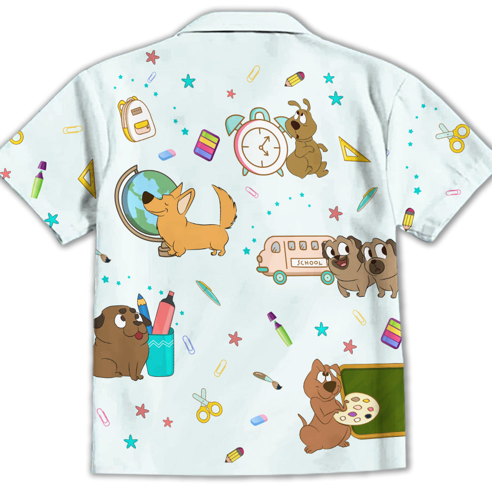 Back To School 2 - Adorable Kids' Button-up Shirt with Super Cute Pet Theme