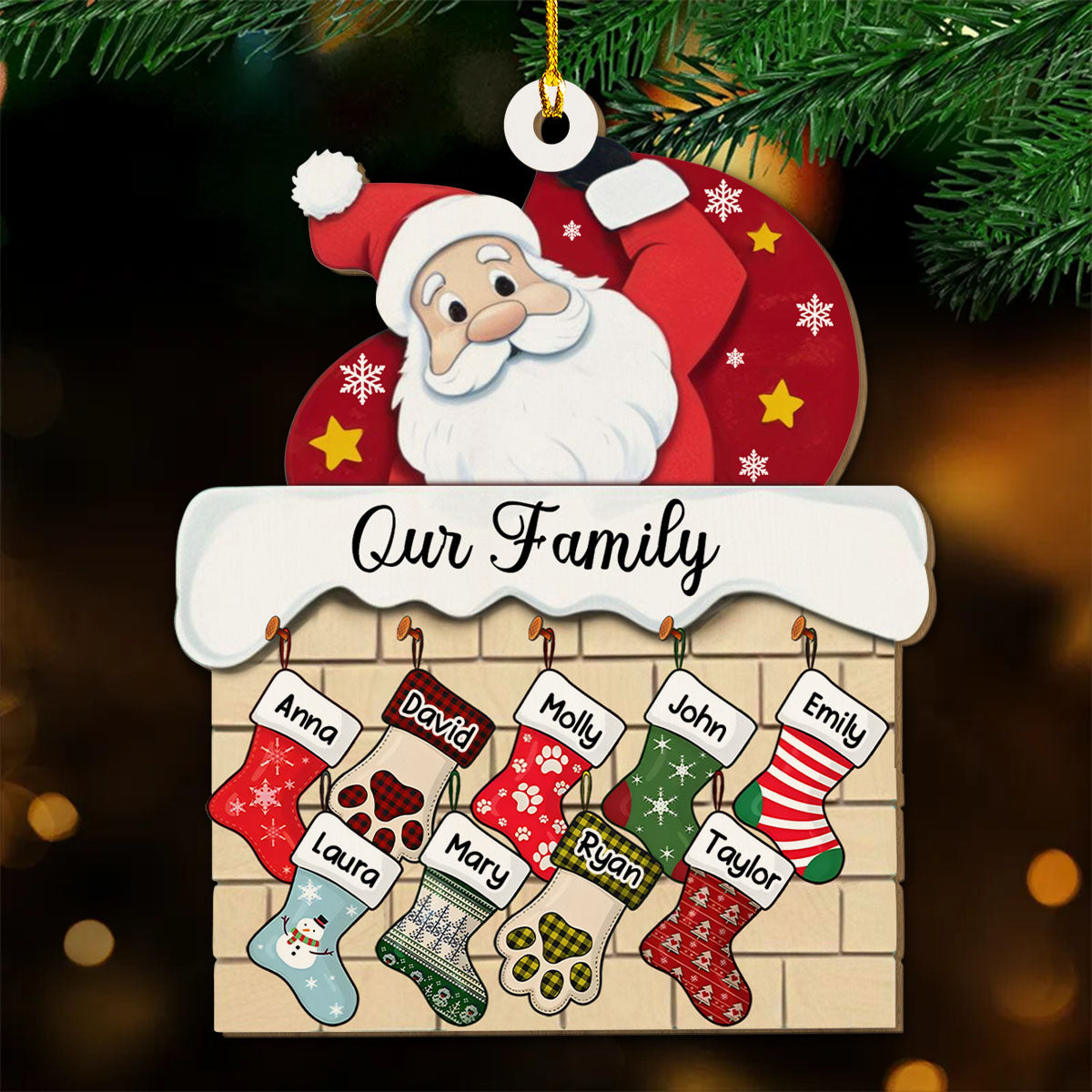 Personalized Custom Wood Christmas Stocking Ornament with Family Name