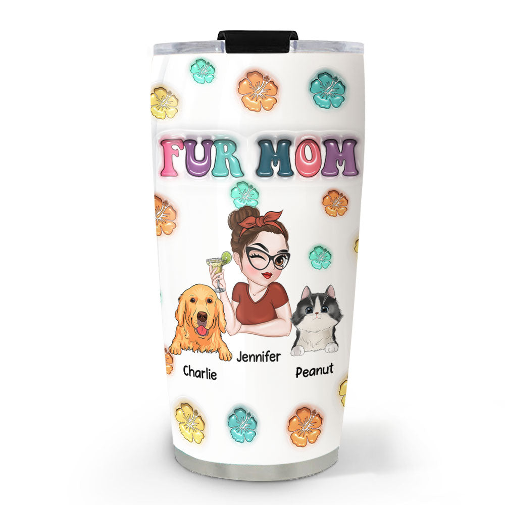 Fur Mom Summer - Unique Personalized Custom 3D Inflated Effect 20oz Stainless Steel Tumbler for All Occasions