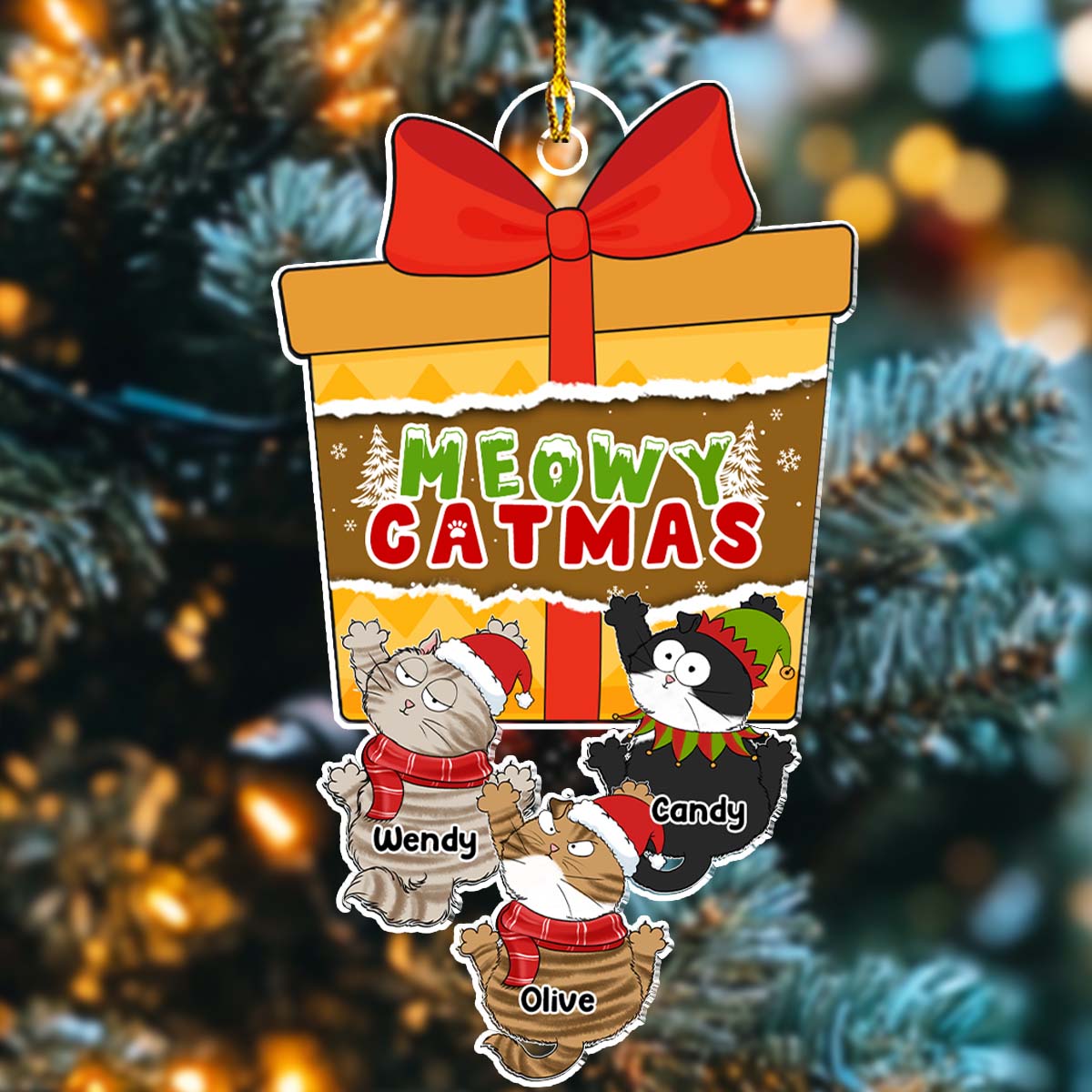 Customizable Christmas Scratching Cat Personalized Acrylic Ornament