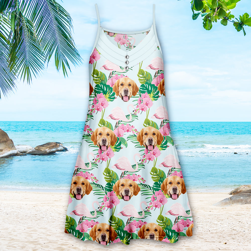 Gorgeous Face Cut Out Golden-Strap Knee-Length Dress