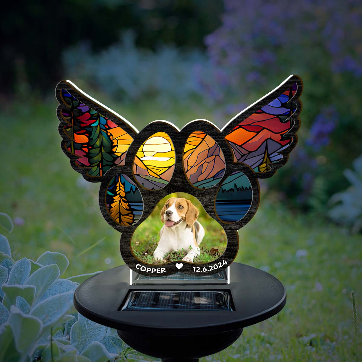 Personalized Custom Pawprints On Hearts Solar Light for Bereavement Memorial
