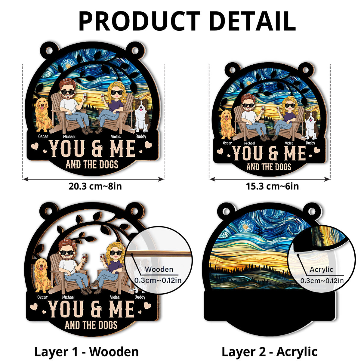 Personalized Custom 'You And Me And Our Fur Babies' Suncatcher - 6 & 8 Inches
