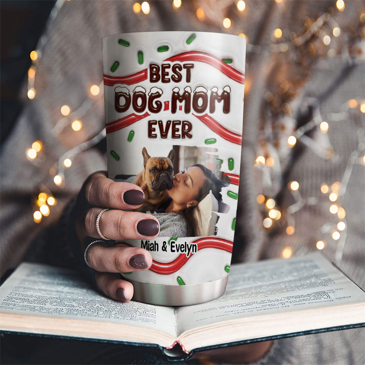 Best Personalized Custom 3D Inflated Effect Tumbler with Dog Mom Cake Photo - Ideal for Dog Lovers