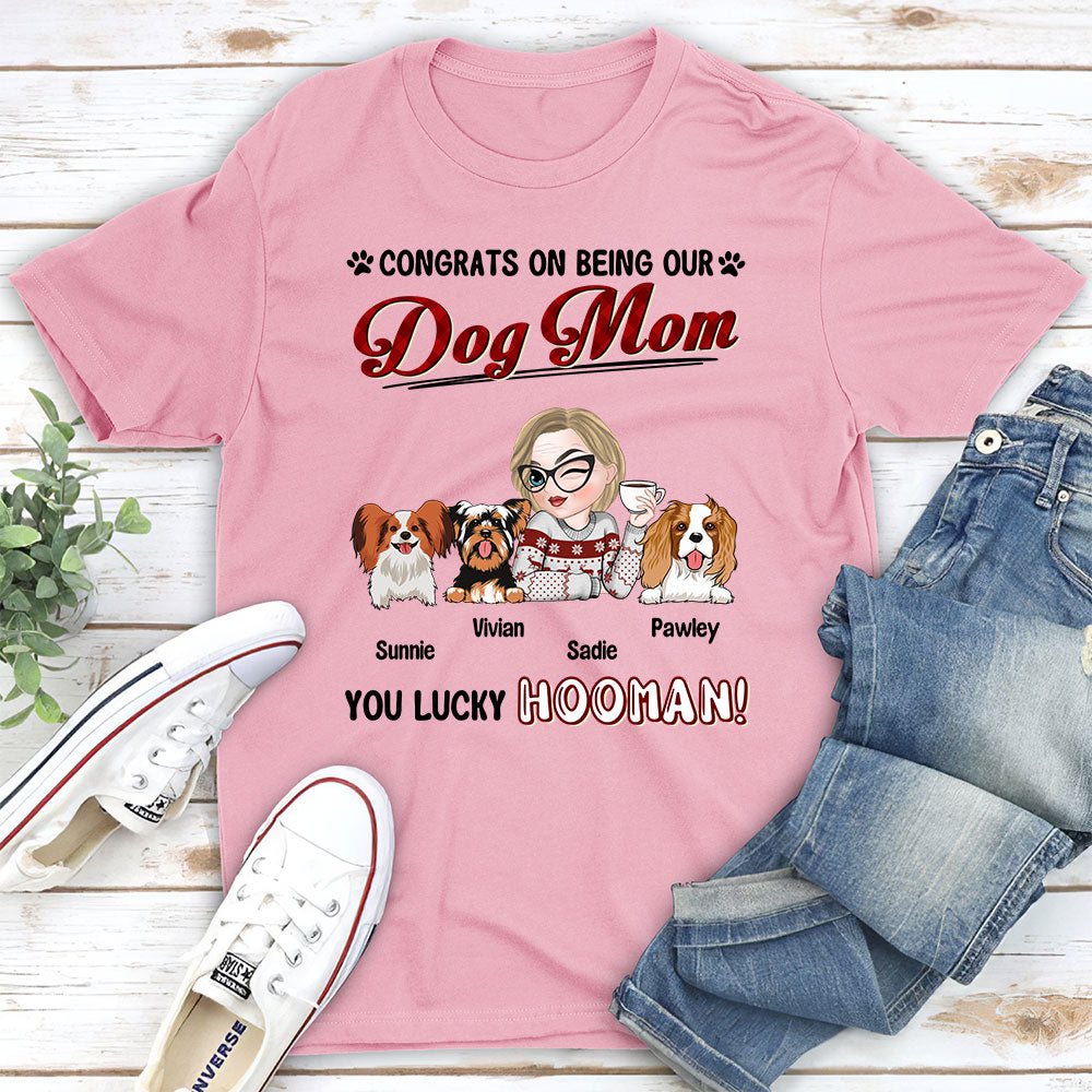 Lucky Dog Dad & Mom - Personalized Custom Unisex 5.3 oz T-shirt