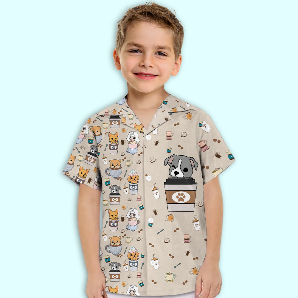 Dog And Cafe 4 - Adorable Kids Button-up Shirt with High-quality Pet Prints