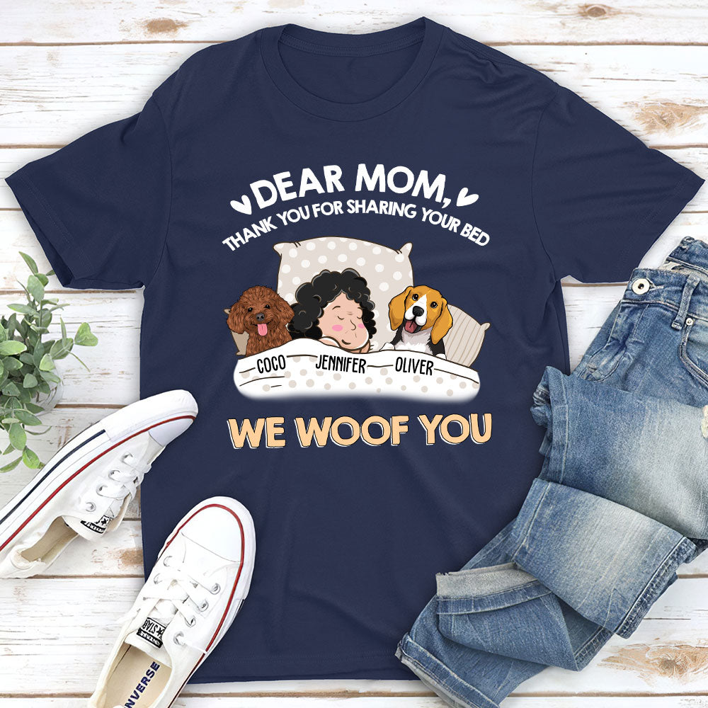 Thank You For Sharing Your Bed - Personalized Custom Unisex 5.3 oz T-shirt for Pet Lovers