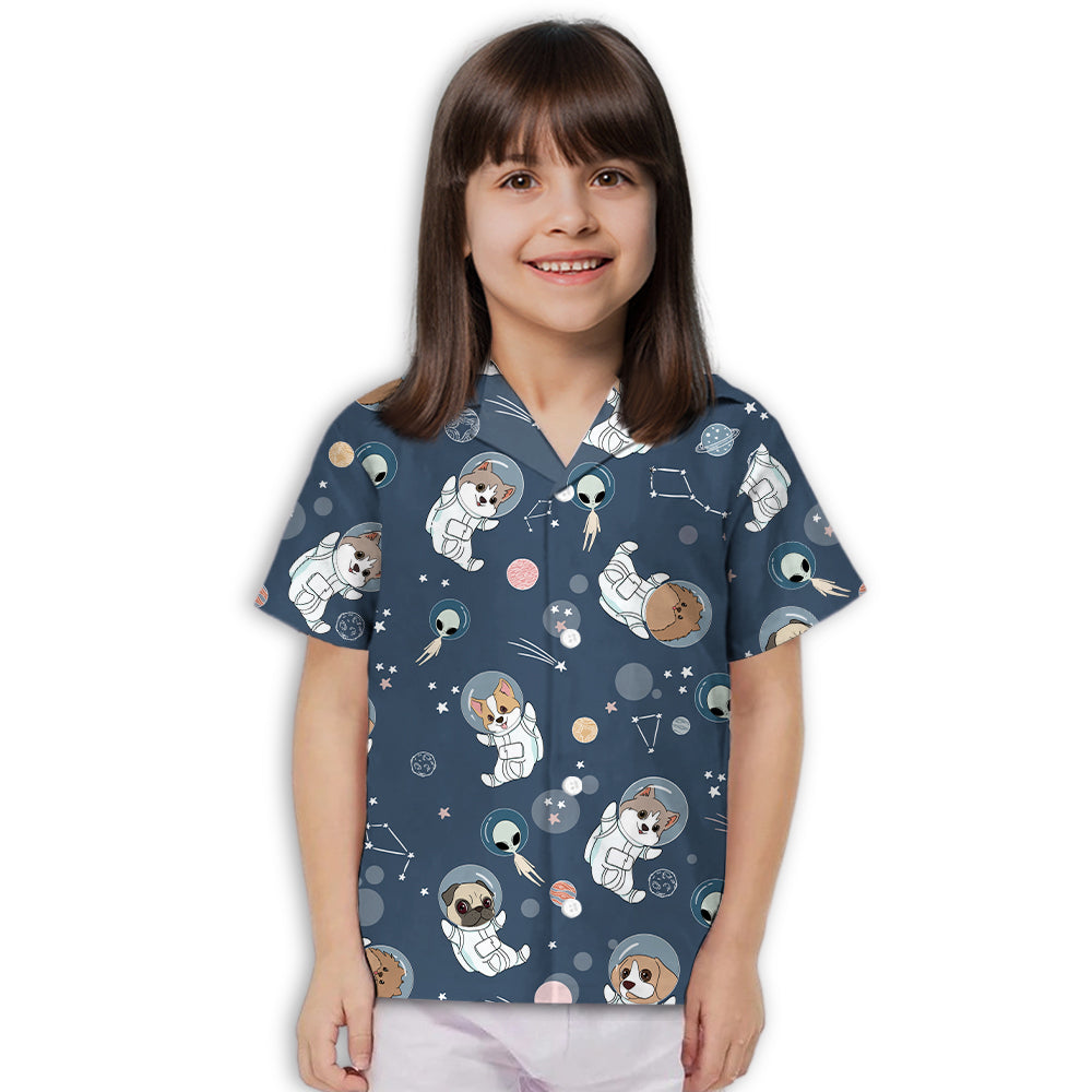 Space Dog 1 - Adorable Kids Button - up Shirt with High - Quality Pet Prints