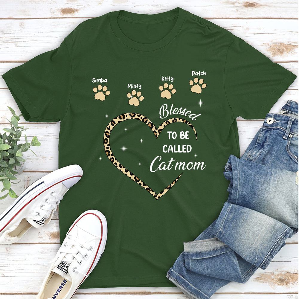 Blessed To Be Called Cat Mom - Customizable Personalized Unisex 5.3 oz T-shirt for Pet Lovers