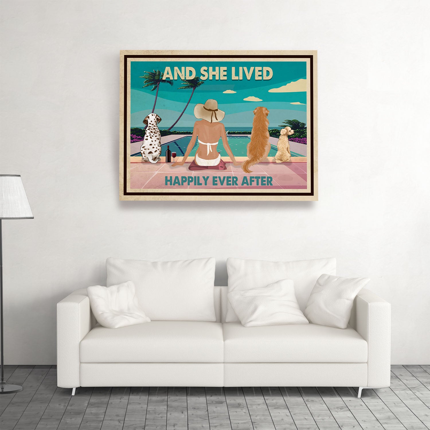 Personalized Custom Pool, Wine, and Dogs Canvas - Ideal Gift for Pet Lovers